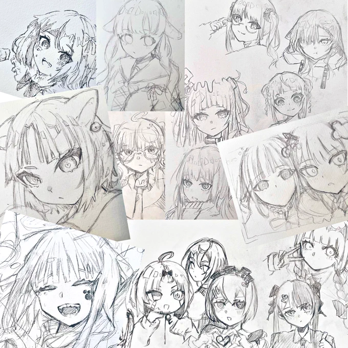 🐇月兎のらくがき  最近は文化祭に向けた絵をかいているようで、合間のらくがきたちです✏️💭 どの子がすき?  #イラスト