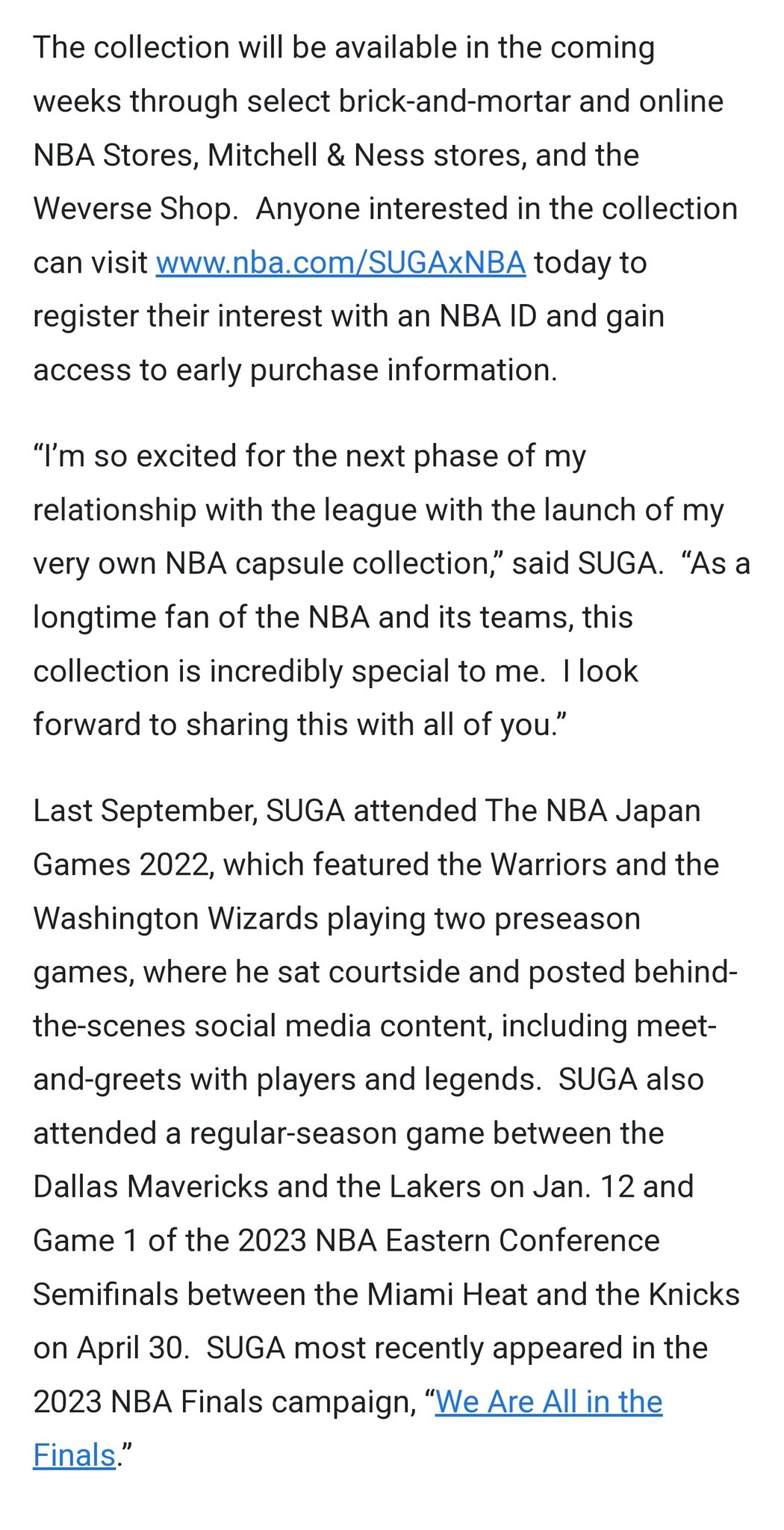NBA Ambassador and BTS star SUGA collaborates with Mitchell & Ness