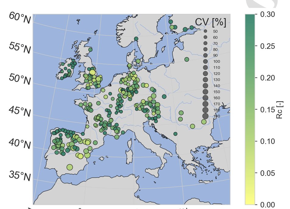 Understanding how much #precip is transformed into #runoff (the event runoff coefficient) is strategic to forecast #floods. Here sciencedirect.com/science/articl… we evaluated the ability of different prestorm conditions proxies to explain event runoff coefficient variability of EU floods