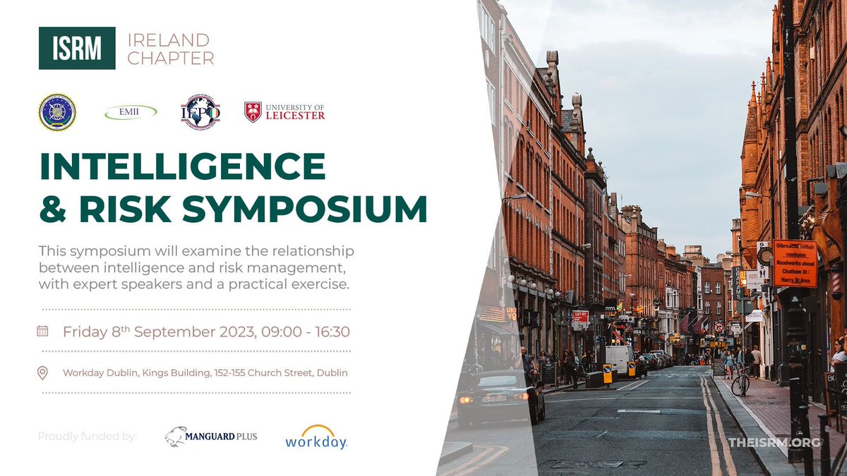 David Strachan-Morris (@drdavidsm) on Twitter photo I'm looking forward to speaking at this event and facilitating the workshop, representing <a href="/HyPIRUoL/">HyPIR at Leicester</a> and <a href="/uniofleicester/">University of Leicester</a> in partnership with <a href="/theISRM/">The ISRM</a>, IFPO Ireland and <a href="/emergencymii/">Emergency Management Institute Ireland - EMII</a>.
I hope this will be the springboard for more collaboration in the area of intelligence and risk. I'm looking forward to speaking at this event and facilitating the workshop, representing <a href="/HyPIRUoL/">HyPIR at Leicester</a> and <a href="/uniofleicester/">University of Leicester</a> in partnership with <a href="/theISRM/">The ISRM</a>, IFPO Ireland and <a href="/emergencymii/">Emergency Management Institute Ireland - EMII</a>.
I hope this will be the springboard for more collaboration in the area of intelligence and risk.