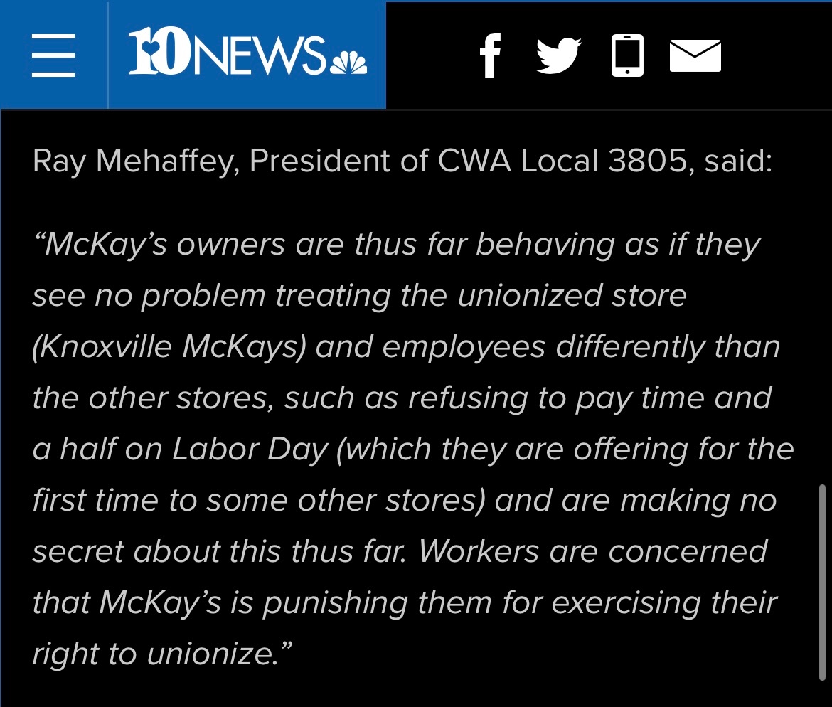 A little blurb from the Solidarity rally. #mckaysbooks #cwa #knoxville