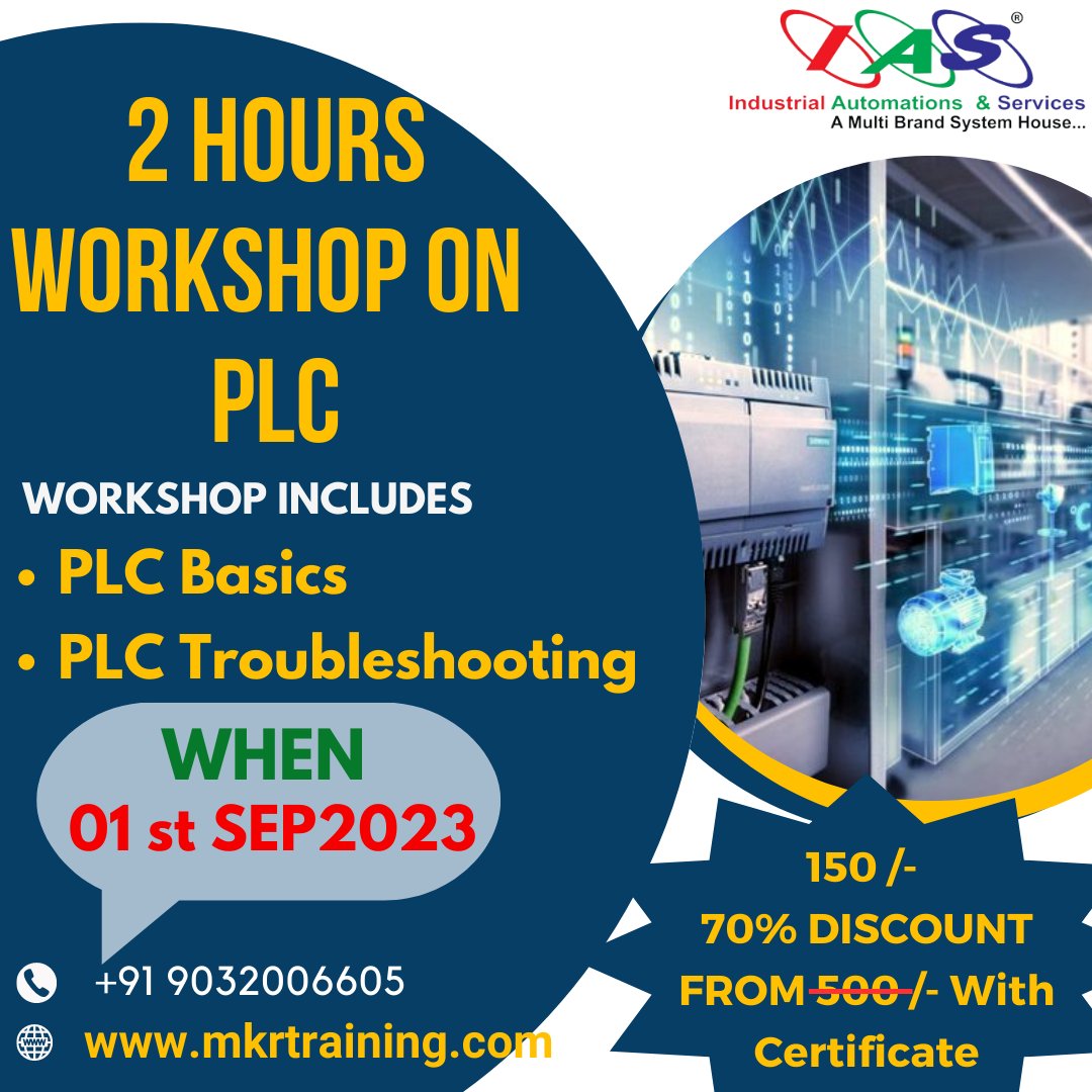 mkr_ias's tweet photo. 2 HOURS WORKSHOP ON PLC
MKR Industrial Automation and Services Pvt Ltd.3Hours workshop on Programmable logic controller
Introduction to Industrial Automation
PLC Basics
PLC Troubleshooting
Register Here:
https://t.co/6K06Rd7IAl
Contact Us:
Call: +91 9032006605 https://t.co/GA2kfuEQvV