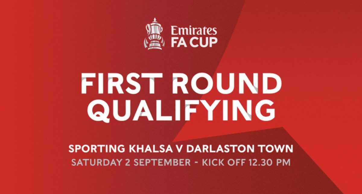 We are delighted to announce
that our 1st Qualifying Rd  <a href="/EmiratesFACup/">Emirates FA Cup</a> fixture Vs <a href="/DarloTown1874FC/">Darlaston Town</a> has been selected by the BBC to be broadcast LIVE📺 

Will available to watch via <a href="/BBCiPlayer/">BBC iPlayer</a>, Red Button and <a href="/BBCSport/">BBC Sport</a> 🎥

📆 Sat 2nd September
⏰ Early KO 12:30

#Khalsa 🟡🔵