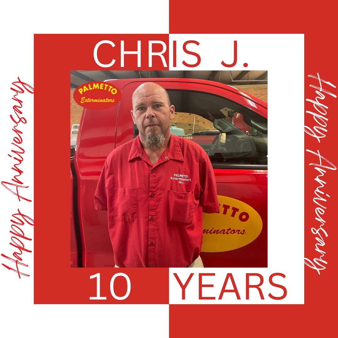 PalmettoExandMC's tweet photo. We're excited to celebrate a fantastic team member, Chris, and his work anniversary at Palmetto Exterminators. We're a little late as his anniversary is May 1st but better late than never, right? π
Cheers to you, Chris!
#pestcontrol #localexterminator #palmettoexterminators https://t.co/y7TvKj5MP8