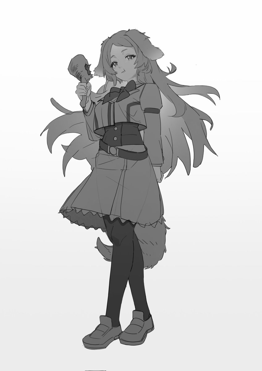 greyscale cropped jacket monochrome 1girl solo long hair animal ears  illustration images