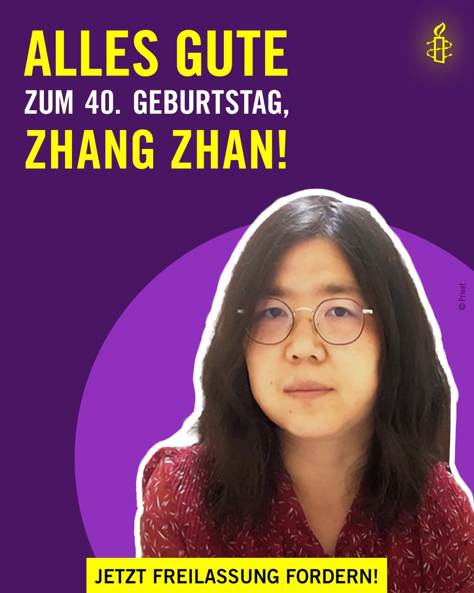 Fordere jetzt, dass #ZhangZhan sofort und bedingungslos von den Behörden #China freigelassen wird: bit.ly/47MW9gQ Die Bürgerjournalistin wurde 2020 zu vier Jahren Haft verurteilt, weil sie aus #Wuhan über den #COVID19-Ausbruch berichtet hatte.