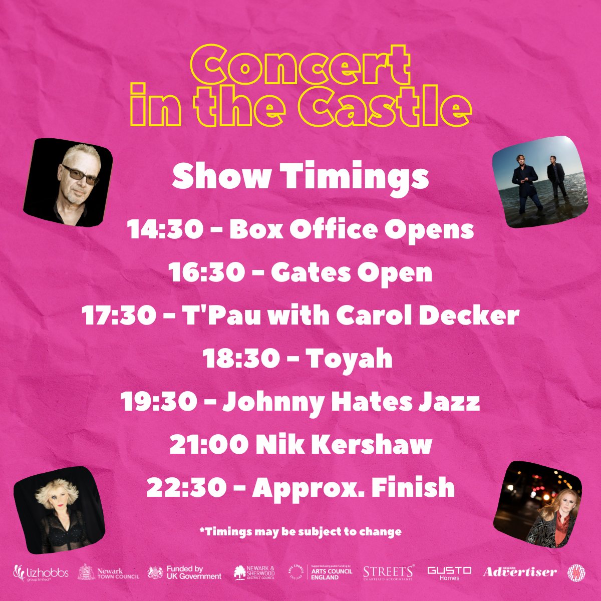 Newark Festival (@newarkfestival) on Twitter photo We are very happy to announce Sunday's show timings for Concert in the Castle with our incredible line-up of 80s music icons <a href="/NikKershaw/">Nik Kershaw</a>, <a href="/JHJ_Official/">Johnny Hates Jazz</a> , <a href="/toyahofficial/">Toyah Willcox</a> & Carol Decker of T'Pau ๐ถ๐ธ๐น๐ต
Final tickets๐ bit.ly/ConcertintheCaโฆ We are very happy to announce Sunday's show timings for Concert in the Castle with our incredible line-up of 80s music icons <a href="/NikKershaw/">Nik Kershaw</a>, <a href="/JHJ_Official/">Johnny Hates Jazz</a> , <a href="/toyahofficial/">Toyah Willcox</a> & Carol Decker of T'Pau ๐ถ๐ธ๐น๐ต
Final tickets๐ bit.ly/ConcertintheCaโฆ