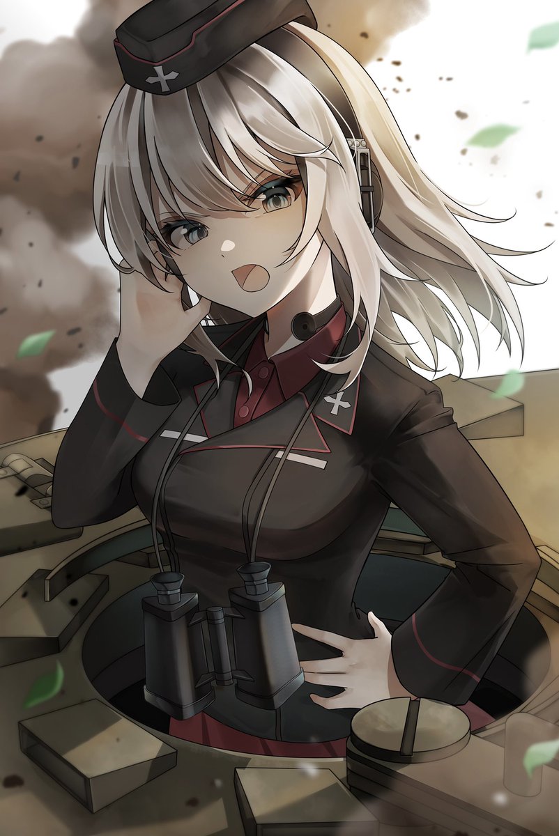 itsumi erika 1girl kuromorimine military uniform military solo hat binoculars tank  illustration images