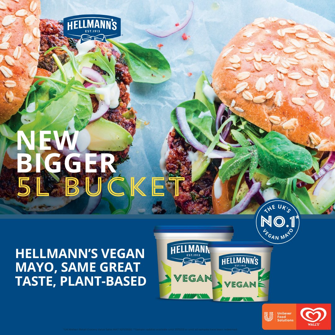 Get ready to dive into plant-based perfection with Hellmann's Vegan Mayonnaise now available in a bigger 5 litre bucket! 😍🌱 
 #HellmannsVeganMayo #PlantBasedPerfection #CreamyGoodness #Maketastenotwaste