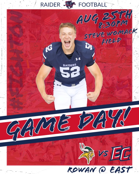 echsfb's tweet photo. It's Game Day!!
Week #2 
Home Opener 
Raiders hosts the Rowan County Vikings this evening at Steve Womack Field
Gametime is 8:30. 
#FightOn
#CCC
#ProtectTheStripe
@ECRaiders @East_Barstool21
@SparksWillFly35 @KoolHitsSports 
@JimmyTreacy 
@lisajtr https://t.co/BdtVQ6tgkx