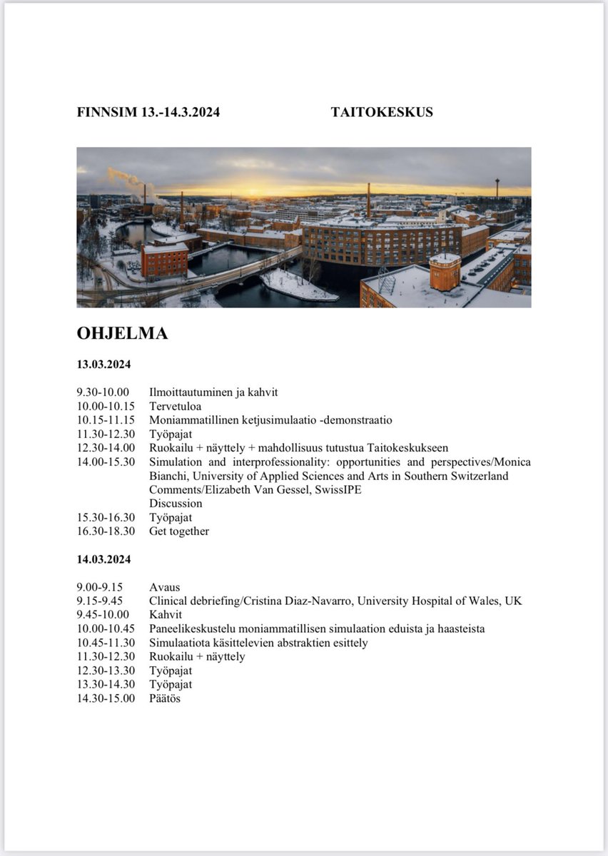 taitokeskus's tweet photo. #finnsim 2024 ilmoittautuminen avautuu pian. @taitokeskus @TampereUniMET @TampereUni @TAMK_UAS @Tays_sairaala @Pirha_fi #simulation https://t.co/eSwBEntMYb