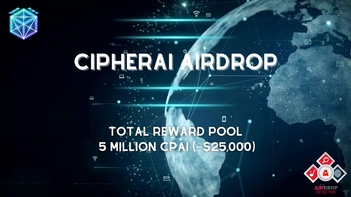 🔍 CipherAI #Airdrop

💲 Reward: 5 Million CPAI (~$25,000)

🔴 Download CipherAI Android App. and register an account: bit.ly/3Pa9zfC

 🔘 Do the tasks on the app &amp; submit your data.

🔘 Details: youtu.be/WD88VbYSRzk

#Airdrops #Bitcoin #CipherAI #AirdropDet