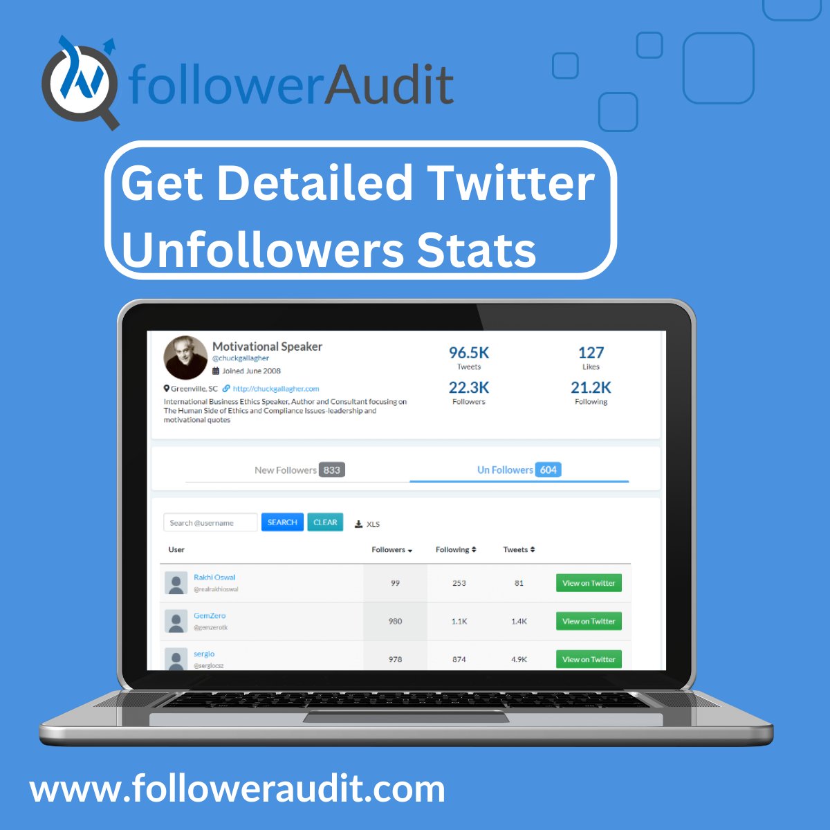FollowerAudit's tweet photo. Grab Detailed Twitter Unfollowers Stats. with @FollowerAudit
🔍Details related to your account or any public Twitter account.
Visit: https://t.co/LDZXzCvmAw
#twitteraudits #unfollowers #twitterunfollowers #XTwitter https://t.co/auxh5M7GAh