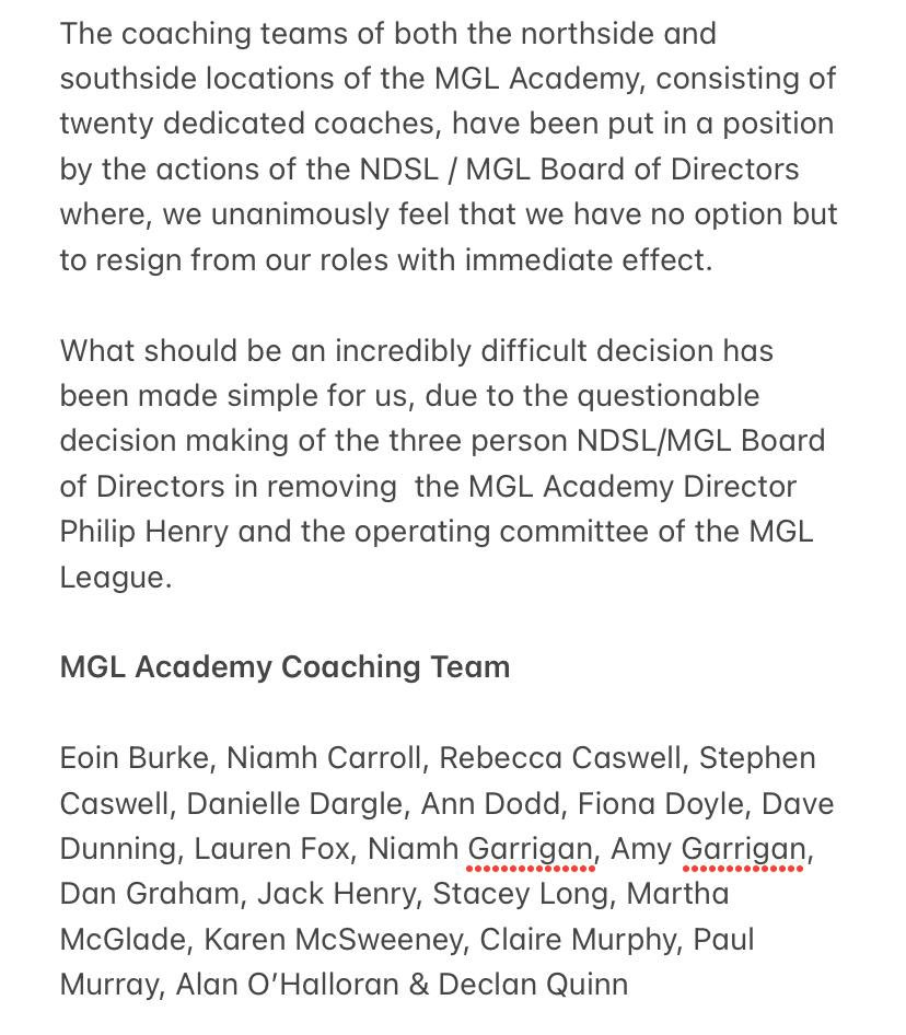 MGL Academy Coaches Statement 25th August 2023