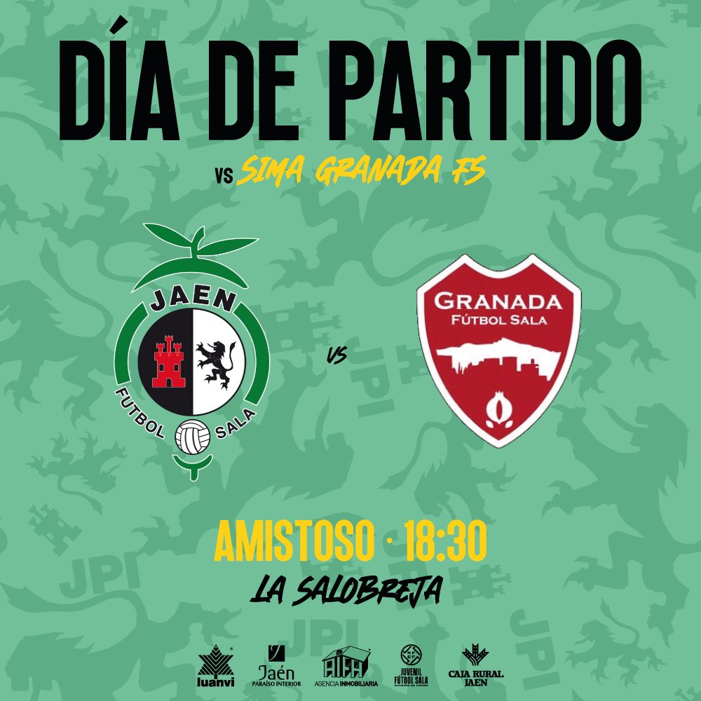 💛 DÍA DE PARTIDO 💛

▶️ Segunda prueba del AIFA Inmobiliaria <a href="/JaenFS/">Jaén Paraíso Interior FS</a> de cara a la 23-24

⚽️ 18:30 🆚 <a href="/GranadaFS/">SIMA Granada F.S.</a> 
🏟️ La Salobreja 

🎟️ Entrada gratuita

#SomosJaén💛#FuturoAmarillo