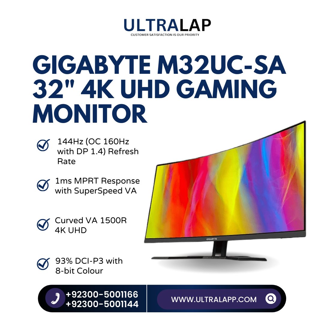 📢 Attention all gamers and content creators! Get ready to be blown away by the Gigabyte M32UC-EK 32 Inch Curved VA 1500R 4K UHD (3840 x 2160) 144Hz monitor! 🖥️

#GigabyteM32UC #4KMonitor #GamingSetup #VisualExperience #SmoothGaming #ContentCreators #ultralap #IslamabadHighCourt