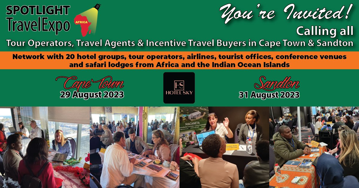 Calling all Tour Operators, Travel Agents, Incentive and other Travel Buyers!! Network with 20 Tourism Suppliers from Africa and the Indian Ocean islands at the Spotlight TravelExpo: South Africa.  spotlightworkshops.co.za/spotlight-sout… #HTMS #spotlightworkshops #travel #marketing