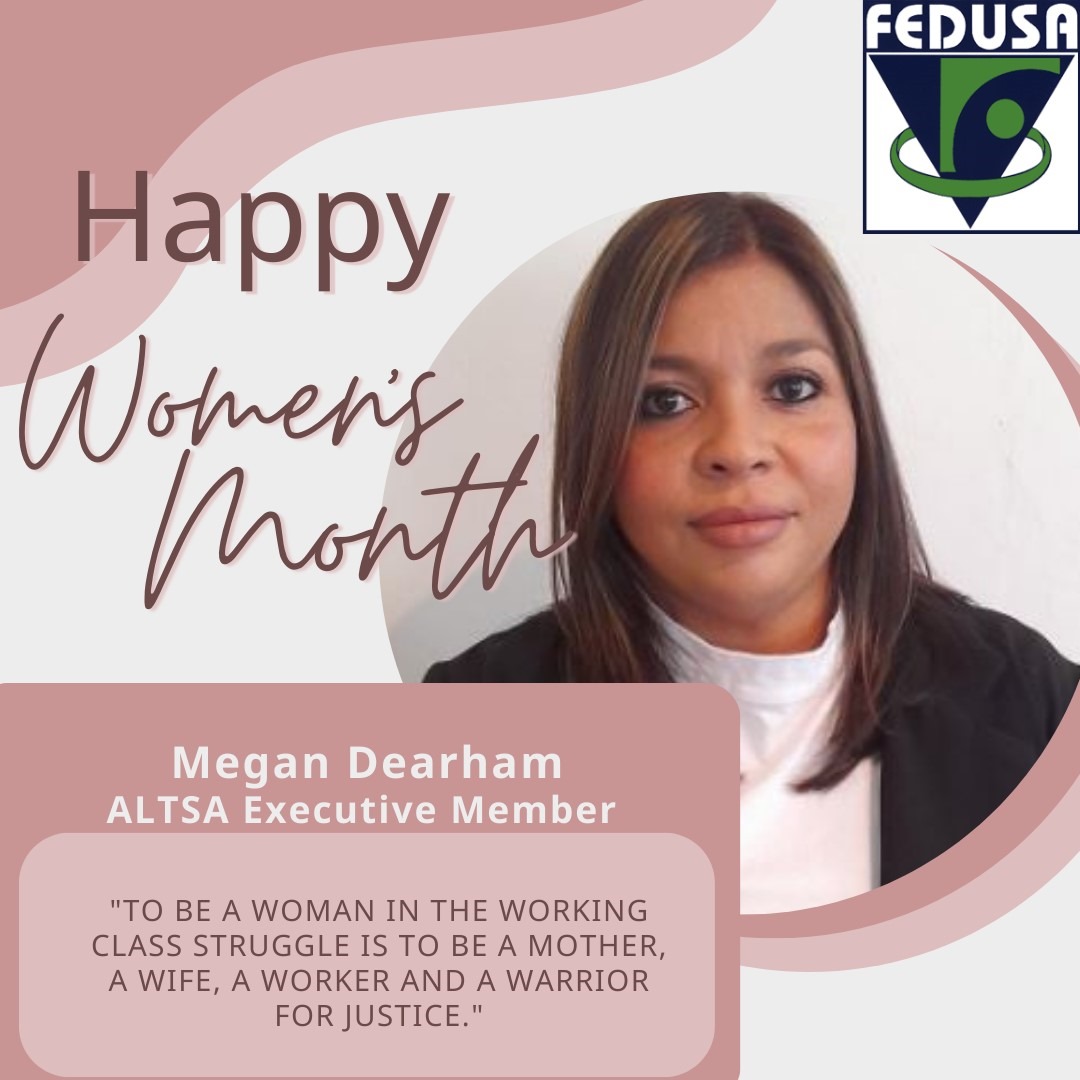 FEDUSAMedia's tweet image. #WomenOfFEDUSA: Megan Dearham reminding the society of the huge role women play in the society.

#ALTSA #WomensMonth #FedusaCares