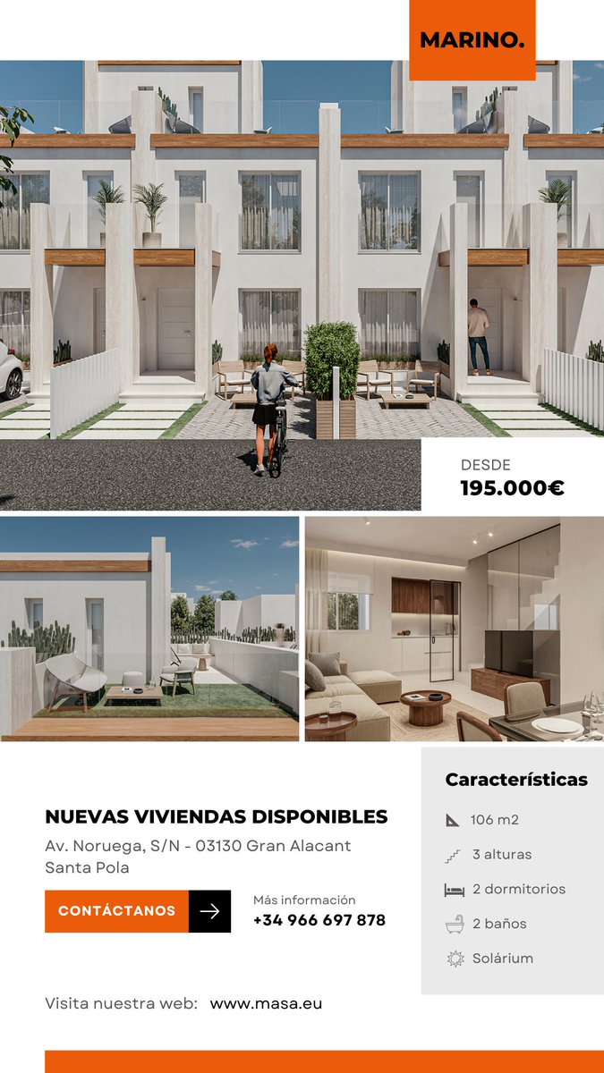 GRUPOMASA's tweet photo. 📡¡Nuevas viviendas #MARINO disponibles!🏘️ Contáctanos al +34 966 697 878 o escríbenos a info@masa.eu para recibir más información. https://t.co/Zs09yHTKnT