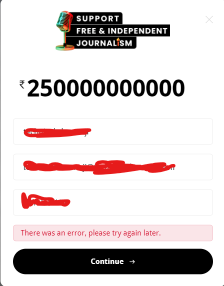 TheNiftyMonk's tweet photo. Dear @scroll_in I want to support your "Free" journalism, but it's throwing an error, can you please look into this immediately? How can I Support your "Free" journalism? Is it not free? 😂#SupportFreeJournalism https://t.co/k0deBXEIdd