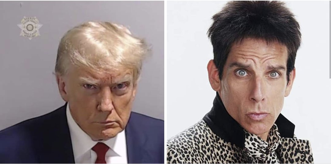 kmt1007's tweet photo. Not quite there yet with blue steel but nice try 🤣 #BlueSteel #TrumpMugShot https://t.co/SyS09wtzAK