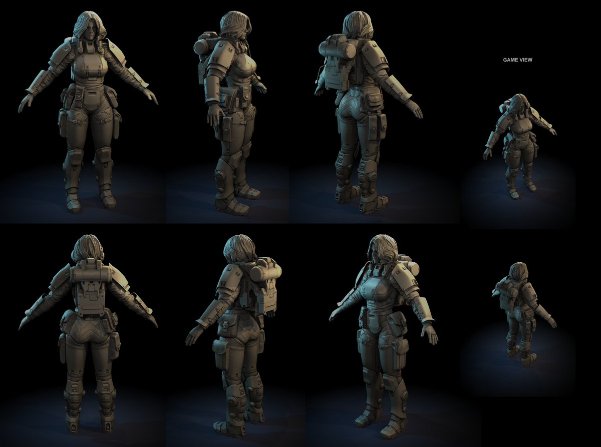 The low-poly version of the first female soldier is finished with 'basic' textures for painting.
最初の女性兵士のローポリバージョンは、ペイント用の「基本」テクスチャで仕上げられている。
<a href="/playshutdown/">Shutdown</a>