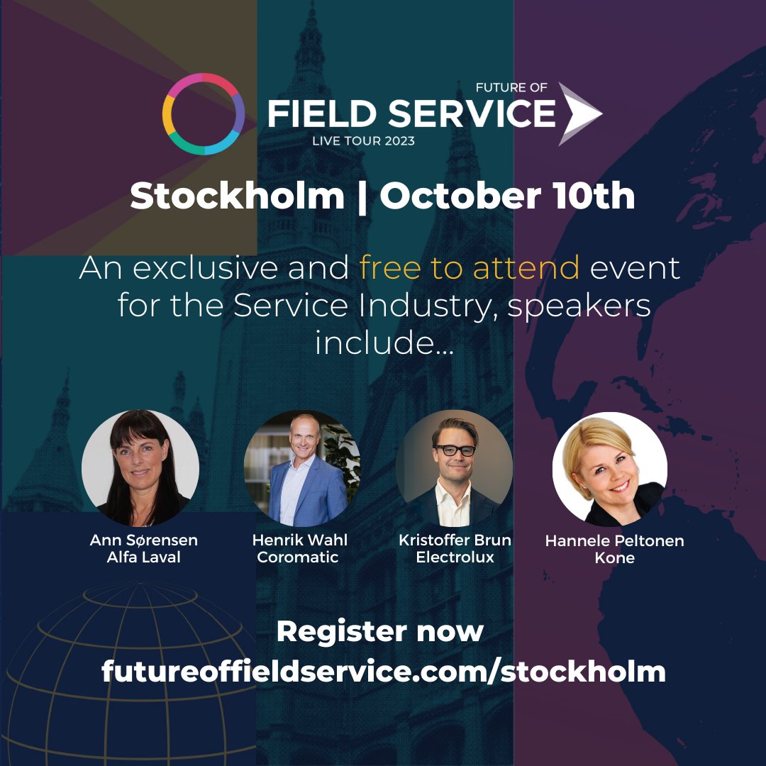 Tom_IFS's tweet photo. What a lineup for the Future of Field Service Live Tour Stockholm 😮👏 On October 10th, @Electrolux Group, @KONE, @Coromatic AB and @Alfa Laval will be speaking on the future of the field service event in Stockholm! https://t.co/5qLEqpHPpq