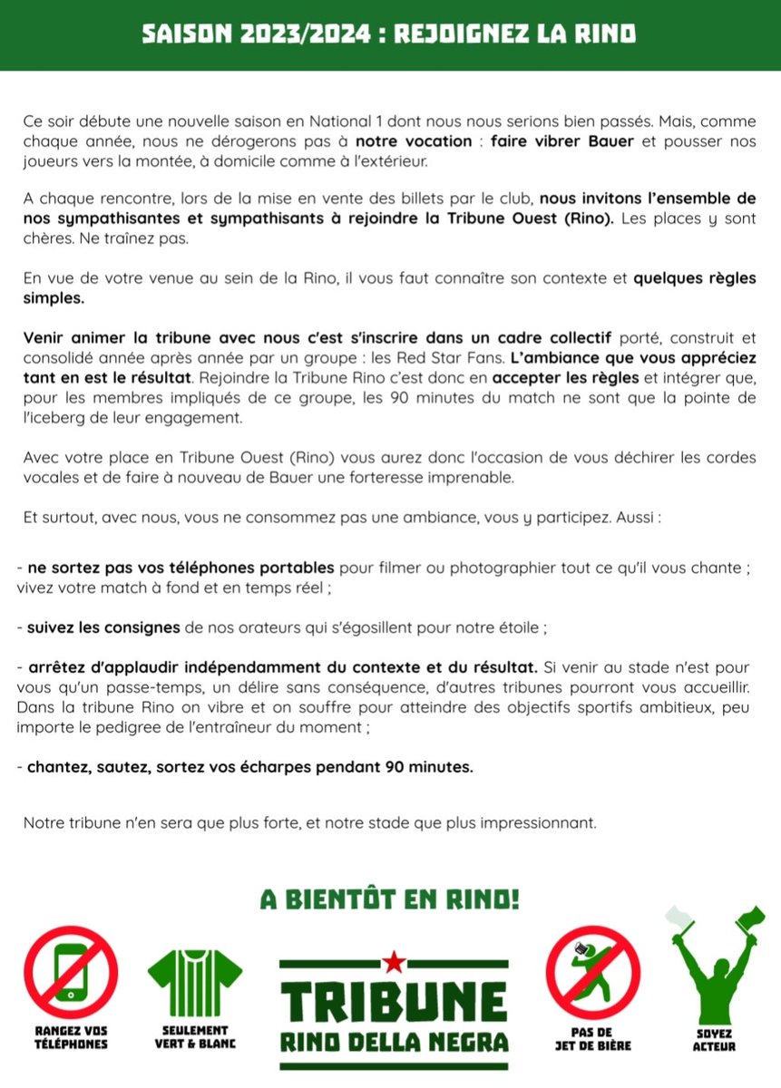 stadebauer's tweet photo. 📢 SAISON 23-24 : REJOIGNEZ LA RINO 📢

La saison débute enfin à Bauer ! Si vous rejoignez la Rino ce soir la tribune a quelque chose à vous dire... ⬇️⬇️

#OBJECTIFLIGUE2 https://t.co/4XAYYbCT7y