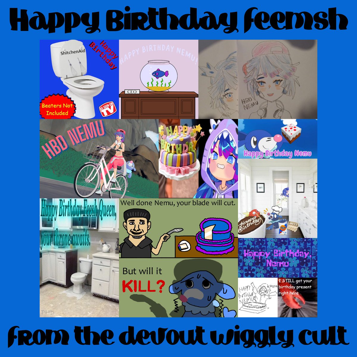 anonacopacabana's tweet photo. Happy Birthday to our supreme aquatic cult leader @OsakanaNemu! With your ambition, talent, and complete disregard for convention, we know you're destined for great things. So consider this a peace offering between us and whatever island nation you create in the future #ShowFeesh https://t.co/utrBcxnZ1f