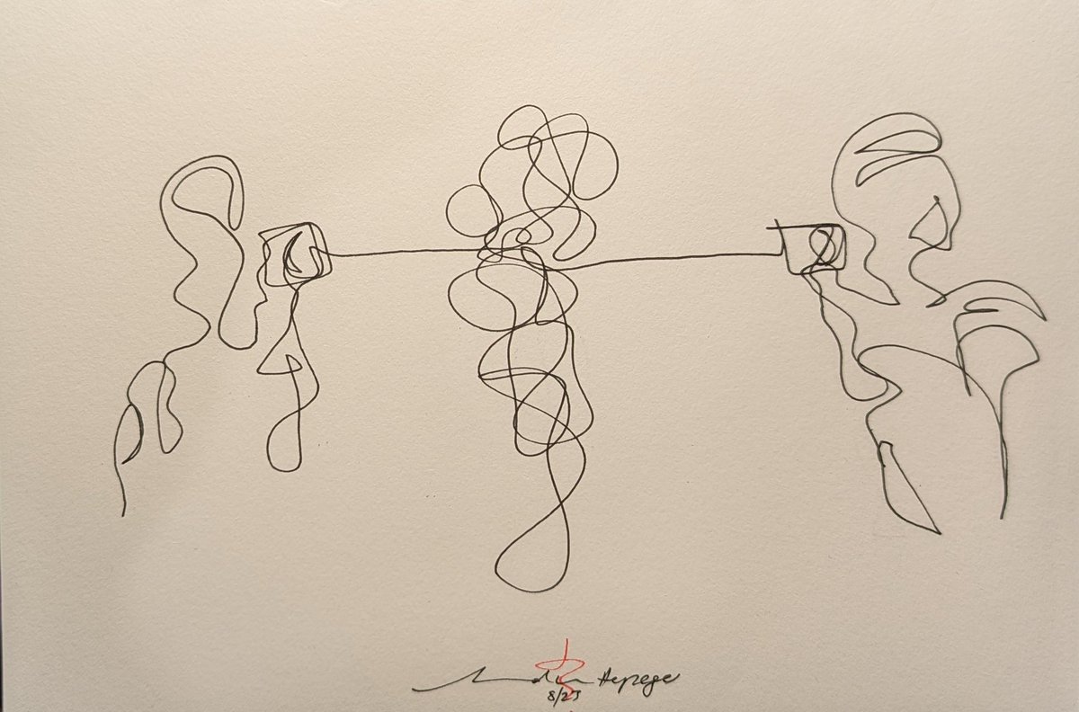 RevHappiness's tweet photo. Heart to Heart on the Tin Can Phone
Felt pens on A5 paper
HMU if you'd like it. $15AUD inc postage
#ContinuousLineDrawing
#SingleLineDrawing #SingleLineSketch #LineDrawing #Staedtler #StaedtlerPens #MakeSomething #MakeArt #CreateArt #CreateSomething #TheDrumAndPage #ArtForSale https://t.co/6YYdztROXl