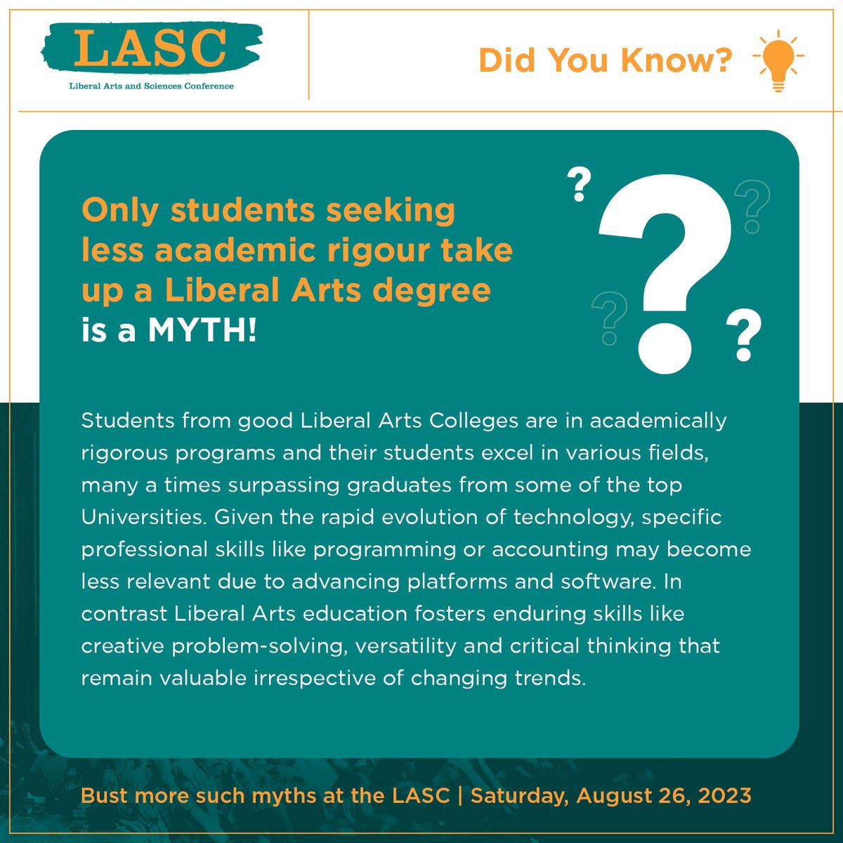 heritage_ggn's tweet image. Fact check: Liberal Arts education is a powerhouse of versatile skills that stand the test of time. Join us at the #LASC2023 on Aug 26 to explore the truth behind the misconceptions. Register now: lasc.in #liberalerts #hixs #lasc