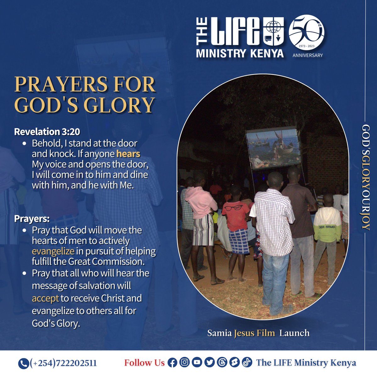 lmkenya's tweet photo. Revelation 3:20 Behold, I stand at the door and knock. If anyone hears My voice and opens the door, I will come in to him and dine with him, and he with Me.
#57daystogo
#GodsGloryOurJoy
#celebrating50years
#GreatCommission https://t.co/VNLrVcXPN1