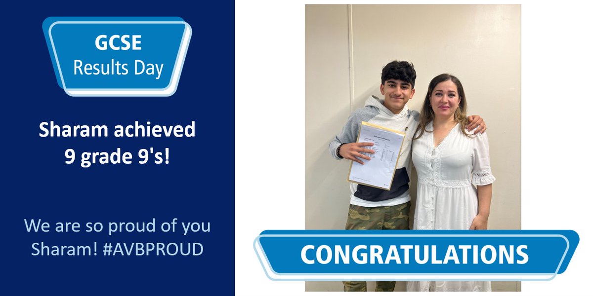 Congratulations, what an incredible achievement! 
Sharam said "You can tell from the smiles on people's faces that this school is amazing - the teachers have given us a great experience."
#AVBProud #GCSEResults2023 <a href="/UnitedLearning/">United Learning</a>