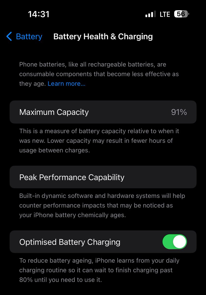My iPhone 14 Pro Max battery health:
• August 12: 93%
• August 19: 92%
• August 25: 91%

Why is it dropping 1% every week lmao.

I shouldn’t care too much about this, but there’s no way someone would want to ignore this.