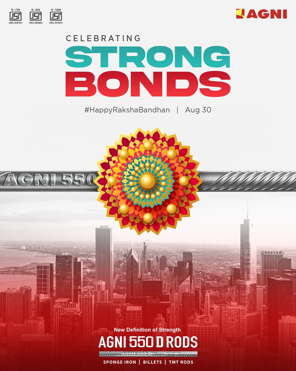 AgniSteels's tweet image. A day to honor unbreakable bonds. Happy Raksha Bandhan!
#RakshaBandhan #StrongerBonds #StrongerStructures #Agni550D