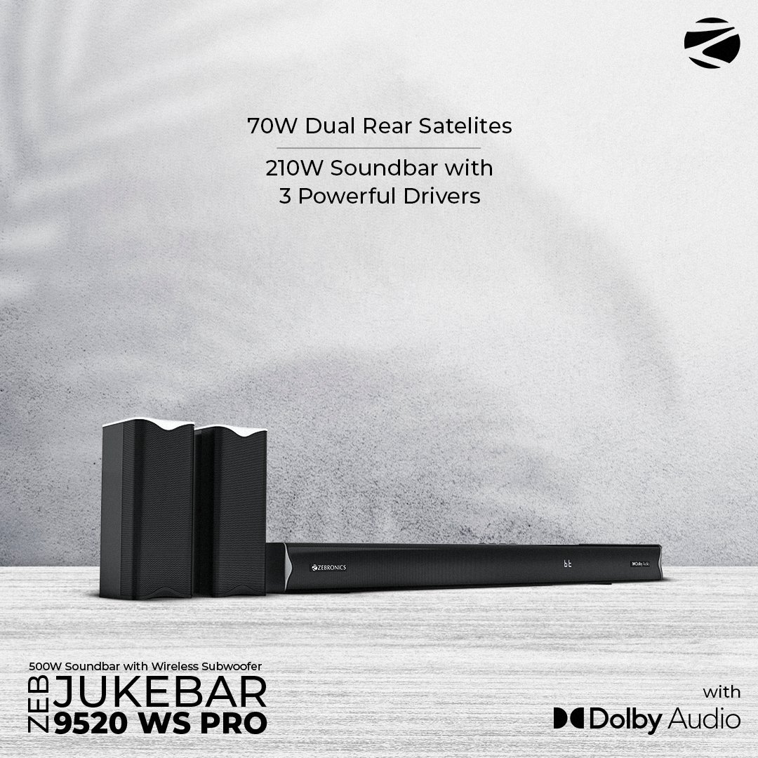 zebronics's tweet photo. #JustLaunched
Bring the theater home with Zeb Juke Bar 9520WS Pro Dolby 5.1! 🎬🍿 Experience immersive 5.1 channel audio, 500W RMS, Dolby Audio, and LED display for the ultimate entertainment setup.
🛒Shop Now - https://t.co/8LkAwXWo66
#Zebronics #alwaysahead #jukebar9520WS #dolbyaudio #soundbar