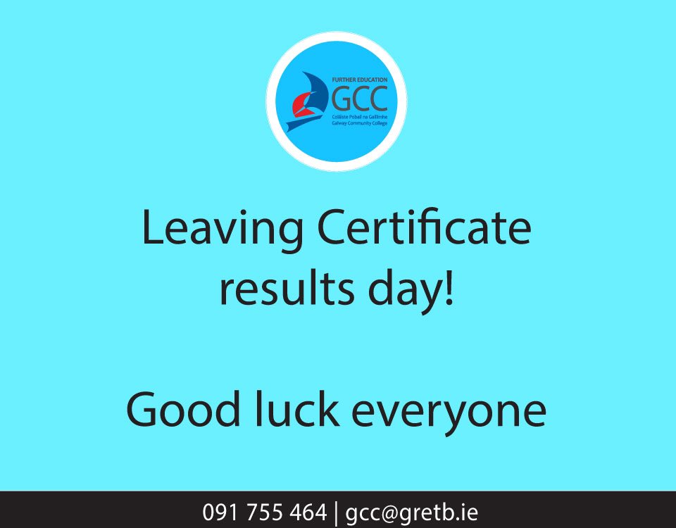 Good luck to all the 𝐋𝐞𝐚𝐯𝐢𝐧𝐠 𝐂𝐞𝐫𝐭𝐢𝐟𝐢𝐜𝐚𝐭𝐞 students receiving their results today, lots options available in further education and tertiary degree programs. See🔗fe.galwaycc.ie progress to universities nationwide. #leavingcert2023 #gccfurthered #gretb