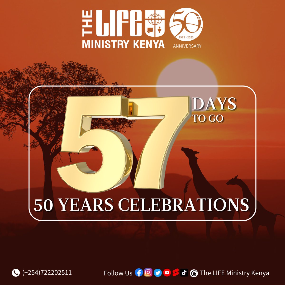 lmkenya's tweet photo. The LIFE Ministry Kenya is celebrating 50 Years of Active Evangelism in every County in Kenya so that everyone knows someone who truly follows Jesus.
#57daystogo
#GodsGloryOurJoy
#celebrating50years
#GreatCommission https://t.co/xsiUq71Ljw