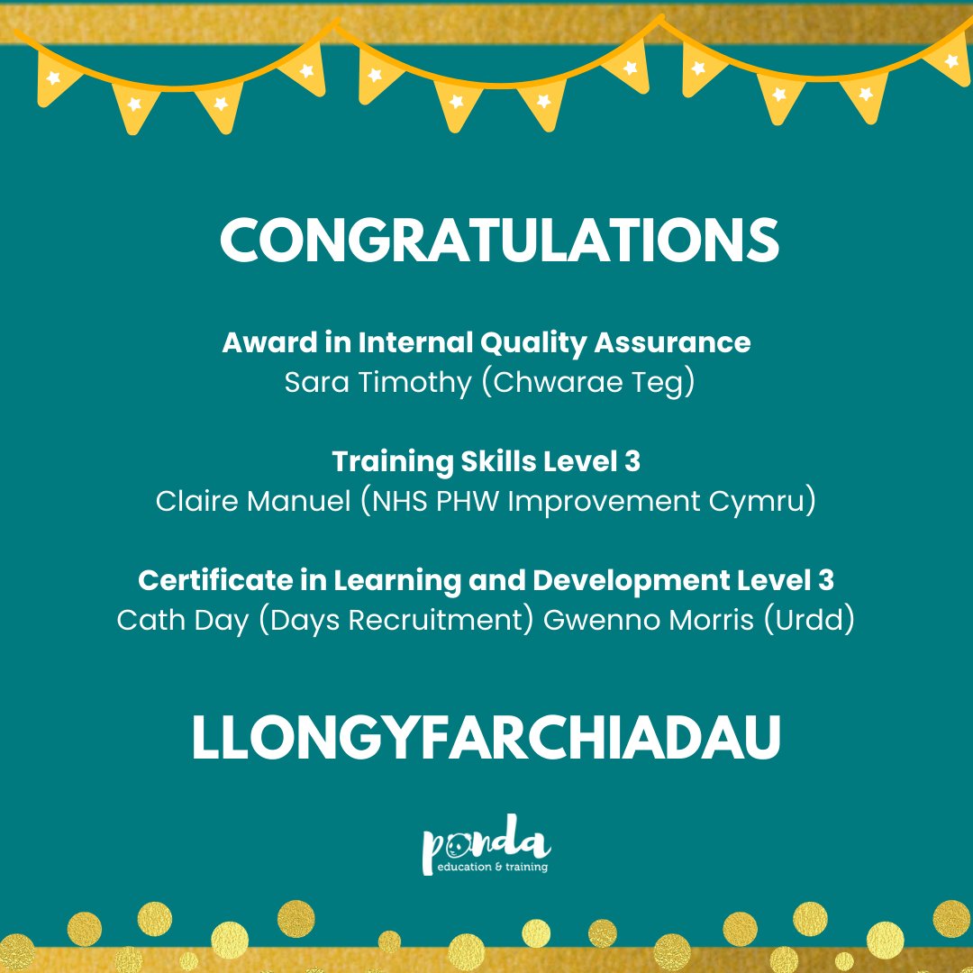 Congratulations! Llongyfarchiadau! To all the Trainee #Trainers, #Assessors & #IQA's who passed their qualifications in June & July!
Da iawn pawb!
#ProfessionalDevelopment #LifelongLearning #NeverStopLearning #TogetherWeCanInspire