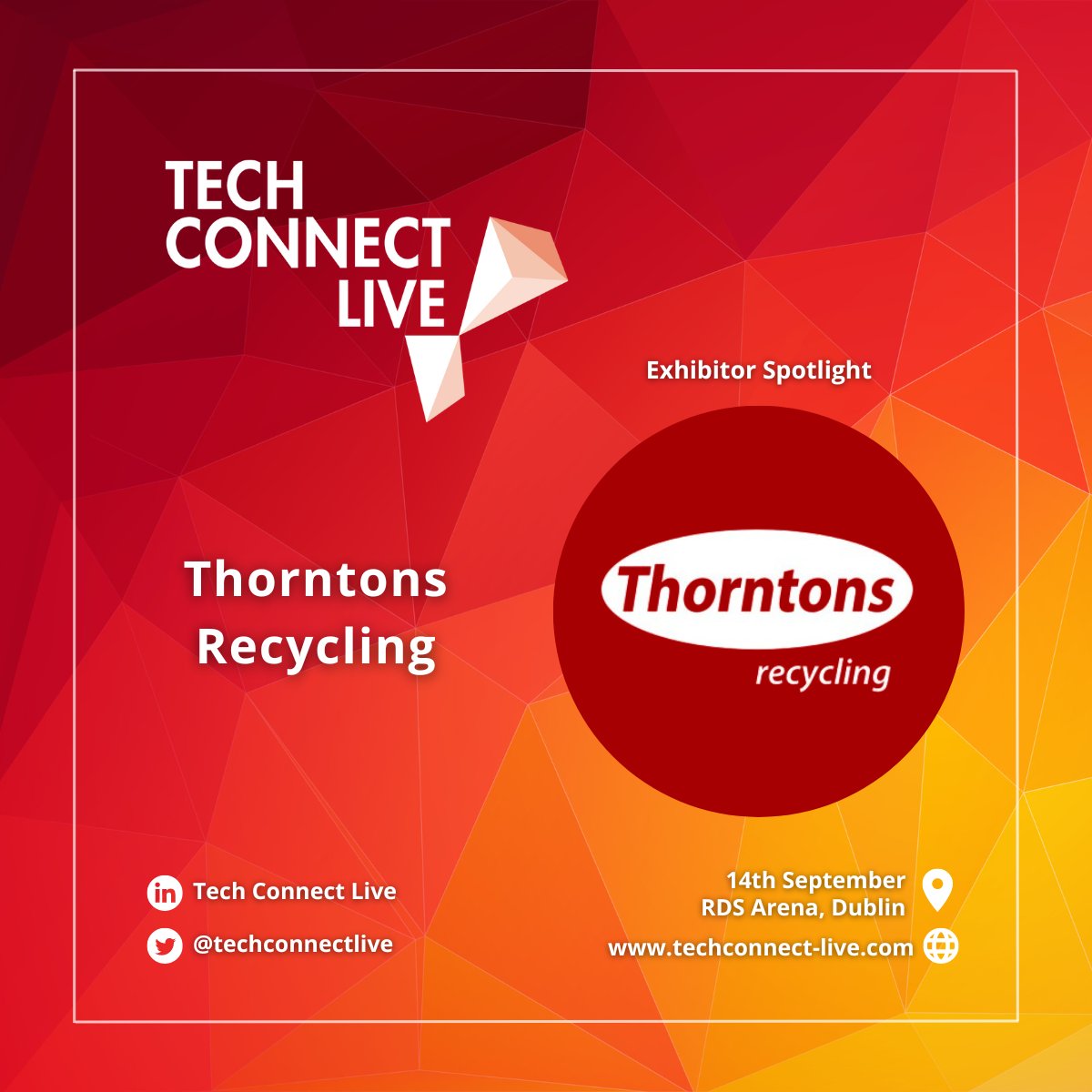 Tech Connect Live (@techconnectlive) on Twitter photo Talk to our esteemed exhibitor, <a href="/ThorntonsRec/">Thorntons Recycling</a>, at Tech Connect Live on September 14th, 2023, at RDS Arena, Dublin!
Register now to secure your spot 🎟️ : techconnect-live.com/register/
#TechConnectIRE #TechConnectLive Talk to our esteemed exhibitor, <a href="/ThorntonsRec/">Thorntons Recycling</a>, at Tech Connect Live on September 14th, 2023, at RDS Arena, Dublin!
Register now to secure your spot 🎟️ : techconnect-live.com/register/
#TechConnectIRE #TechConnectLive