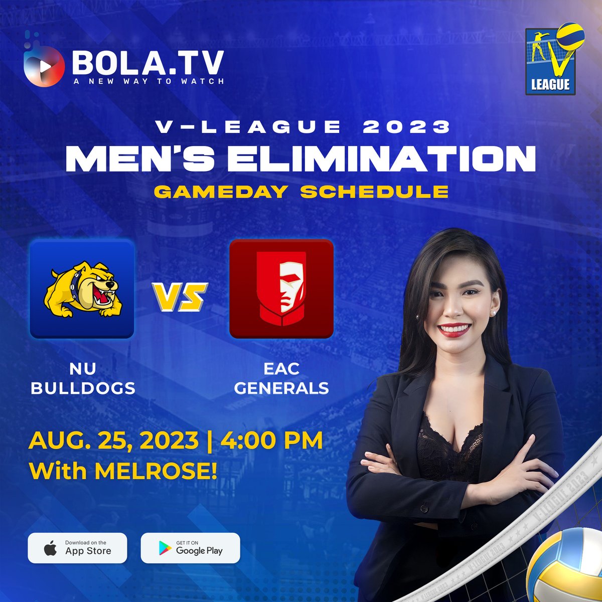 bolatvph's tweet photo. And for the last game today, #UAAP Season 85 Champs, #NUBulldogs versus the #EACGenerals, brought to you by https://t.co/niwES3YtiL's Melrose.

Catch the LIVE NOW on https://t.co/atidtgDxb0 and the https://t.co/niwES3YtiL App as the defending champs race for another title! https://t.co/Zy3nK5DcEp