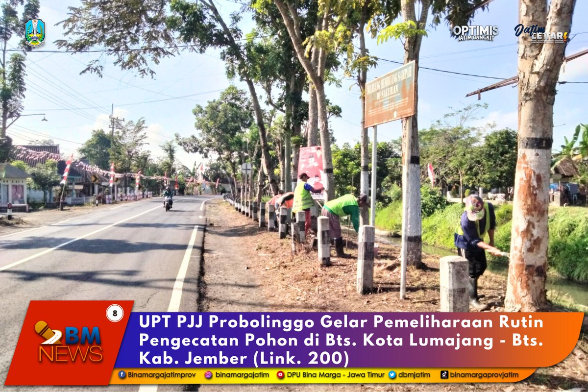 dbmjatim's tweet photo. #sobatbima ,

Guna meningkatkan keselamatan pengguna jalan, UPT PJJ Probolinggo @dbmjatim melaksanakan kegiatan pemeliharaan rutin pengecatan pohon di wilayah bts. Kota Lumajang - bts. Kab. Jember, Selasa (22/8).

-> https://t.co/Pp6kvnSeDn https://t.co/RDM8LjMZ8E