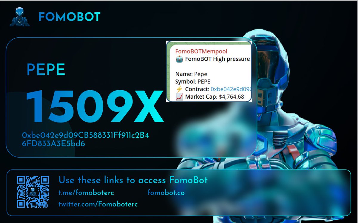 Fomoboterc's tweet image. #Pepe #newpepe x1509 #fomobot mempool called this token at 4k$, spotted momentum in the mempool

ca: 0xbe042e9d09CB588331Ff911c2B46FD833A3E5bd6

mempool #fomobot 

@maythous  @traderpow 
#pepe #new #fomobot #doge #maestro #unibot
