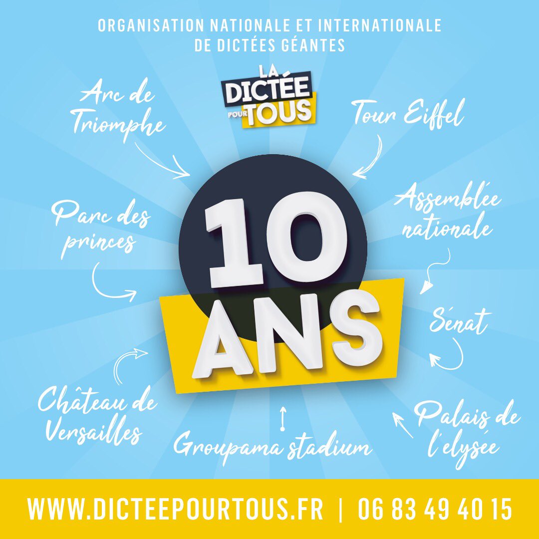 🎉📚 **Célébrons les 10 ans du Championnat National de Dictée Géante!** 🎉📚 

Le lundi 28 août à 15H00 à Argenteuil  

Chers amis et amoureux des mots,

C'est avec une immense joie que je vous invite à célébrer une décennie de passion pour l'orthographe et l'art des mots …