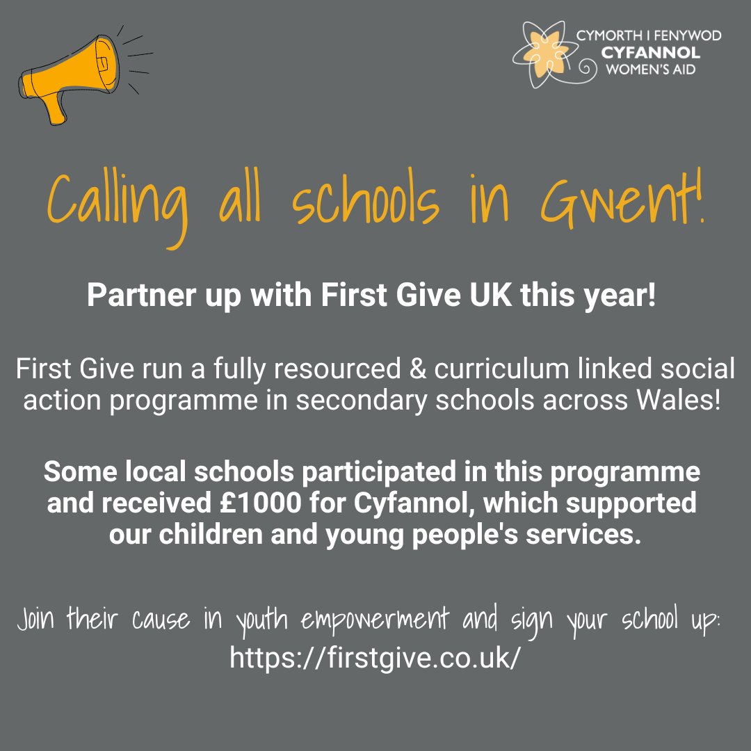 Cyfannol Women's Aid (@cyfannolwaid) on Twitter photo Calling all schools in our region - partner up with <a href="/FirstGiveUK/">First Give</a>! First Give run a fully resourced & curriculum linked social action programme in secondary schools across England & Wales! Join their cause in #youthempowerment and sign your school up: firstgive.co.uk Calling all schools in our region - partner up with <a href="/FirstGiveUK/">First Give</a>! First Give run a fully resourced & curriculum linked social action programme in secondary schools across England & Wales! Join their cause in #youthempowerment and sign your school up: firstgive.co.uk