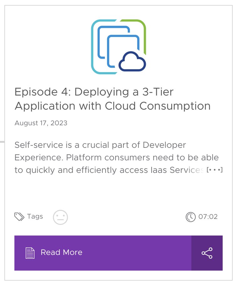 📢 [New] #SupervisorSeries Ep 4: Deploying a 3-Tier Application with Cloud Consumption Interface (CCI)

This episode is all about #CCI and my favourite feature - auto-generating #YAML! Go have a read and watch the demo 🤗

#vSpherewithTanzu #Supervisor 

via.vmw.com/lj1Iyb