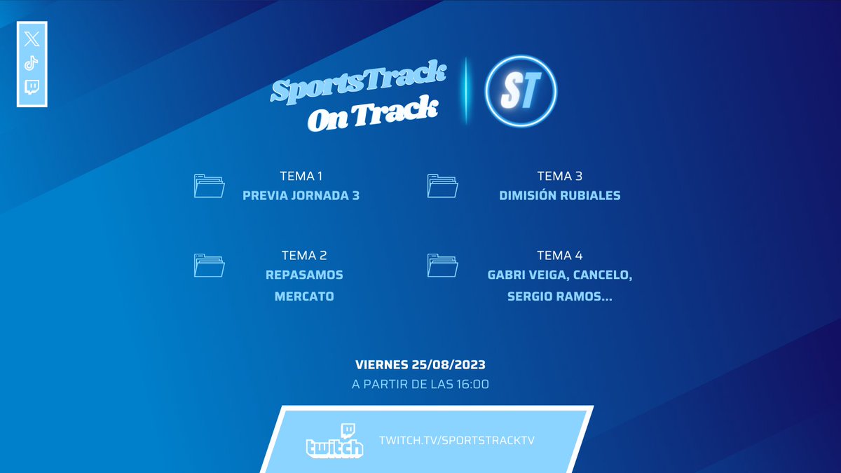 PenaltyInfo_'s tweet image. 👾 TWITCH · ¡DIRECTO SPORTSTRACK "ON TRACK!

📁 LaLiga · Previa Jornada 3 · #LaLiga
📁 Mercato · Repaso de la actualidad · #Mercato 
📁 Rubiales · Dimisión · #LuisRubiales 
📁 Bombazos · Gabri Veiga, Cancelo, Sergio Ramos... · #Transfers 

⏰ Hoy... ¡a las 16:00h!