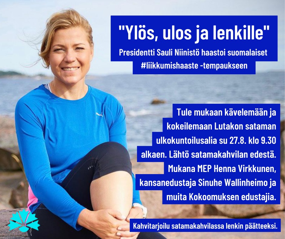 kskokoomus's tweet photo. Lähde mukaan su 27.8. klo 9.30 alkaen kevyelle kävelylle ja testaamaan Lutakon sataman ulkokuntoilusalia MEP @HennaVirkkunen, kansanedustaja @swheimo ja muiden Kokoomusaktiiviemme kanssa! Jokainen oman kuntonsa mukaan. Kahvitarjoilu Sataman kahvilassa #liikkumishaaste https://t.co/oiLVMH5dz1