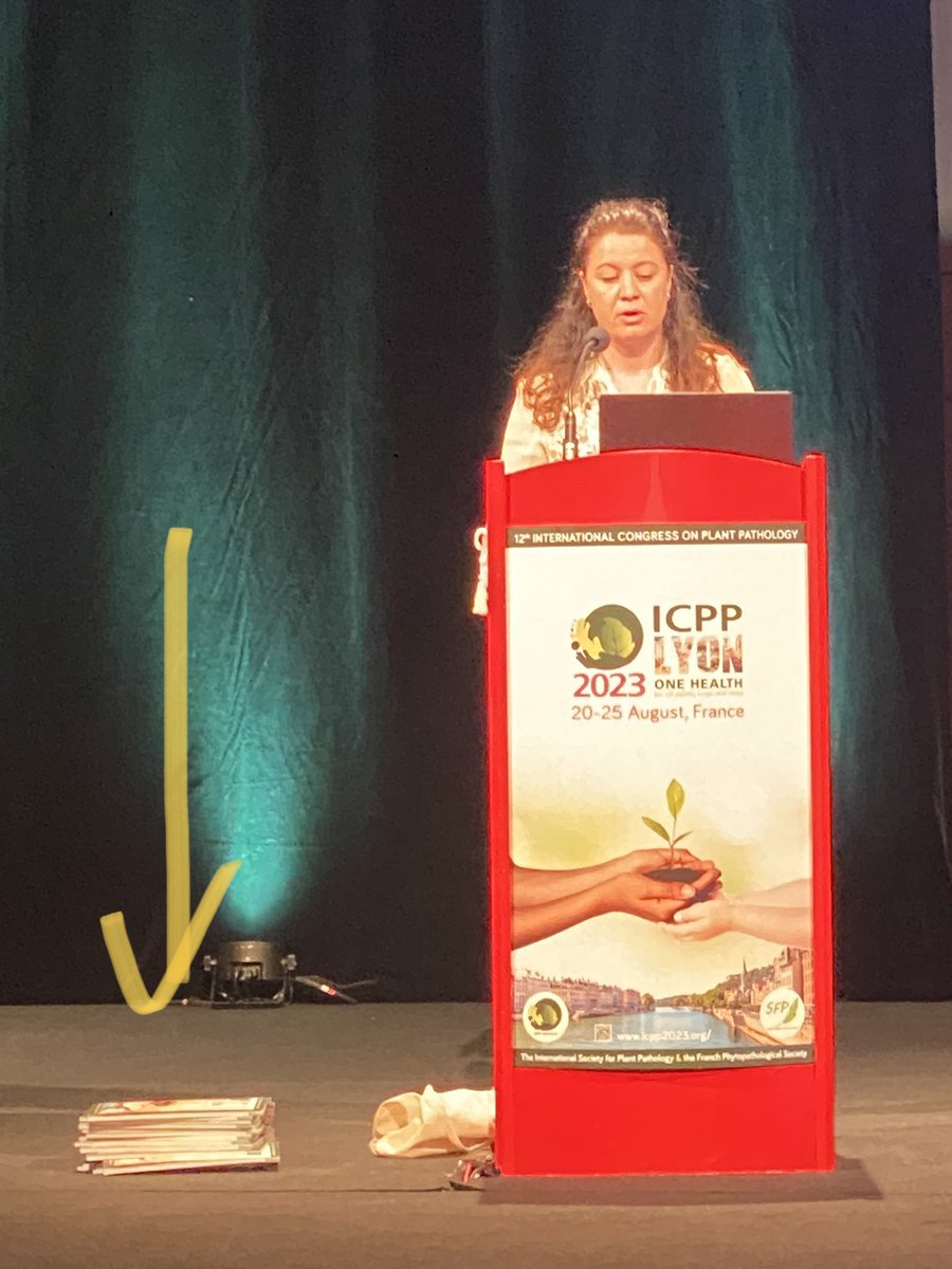 Crystal Turnball providing nice overview of GE and GM regulation. She brought >1200 page (arrow in photo) application for GM crop in Norway which was rejected! #icpp2023