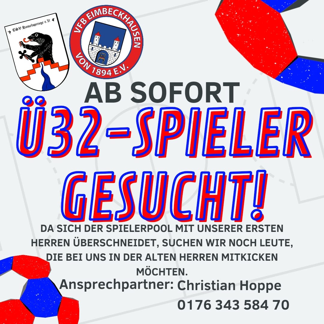 Fussball: Wir suchen Spieler für unsere Altherren

„Da sich der Spielerpool mit der ersten Herren überschneidet, suchen wir noch Leute, die bei uns in der alten Herren mitkicken möchten“
erklärt Ansprechpartner: Sprecher Christian Hoppe
Mobil: 0176-34358470

#fussball #altherren